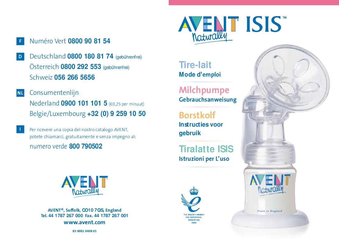 Notice AVENT TIRELAIT MANUEL ISIS Trouver une solution à un problème AVENT TIRELAIT MANUEL